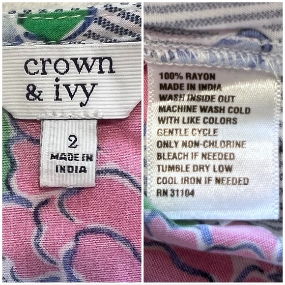 crown & ivy Dress Women's Hello Spring Flutter Sleeve Floral Midi Pink Blue 2 XS - Picture 7 of 17